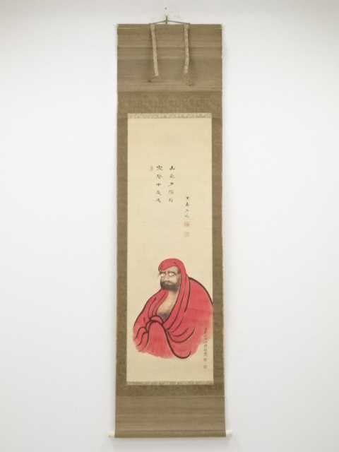JAPANESE HANGING SCROLL / HAND PAINTED / DARUMA / BY SENSHO TANAKA